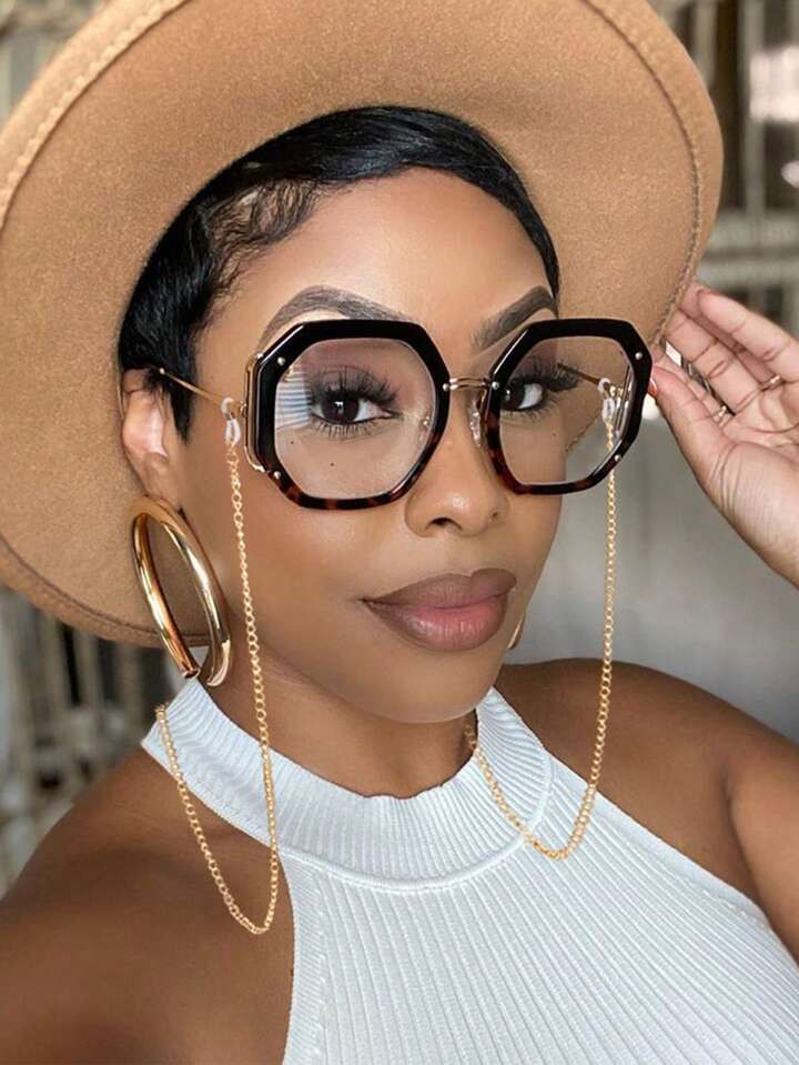 2pcs Fashion Cat Eye Glasses Frame With Glasses Chain Personalized Versatile Metal Clear Glasses ... | SHEIN