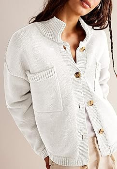 TQD Women's Open Front Button Up Cardigan Sweater Stand Collared Long Sleeve Knit Cardigans with ... | Amazon (US)