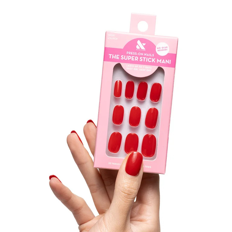 Olive & June Super Stick Mani Round Short Press-On Tabs, Red, Lollipop, 32 Pieces - Walmart.com | Walmart (US)
