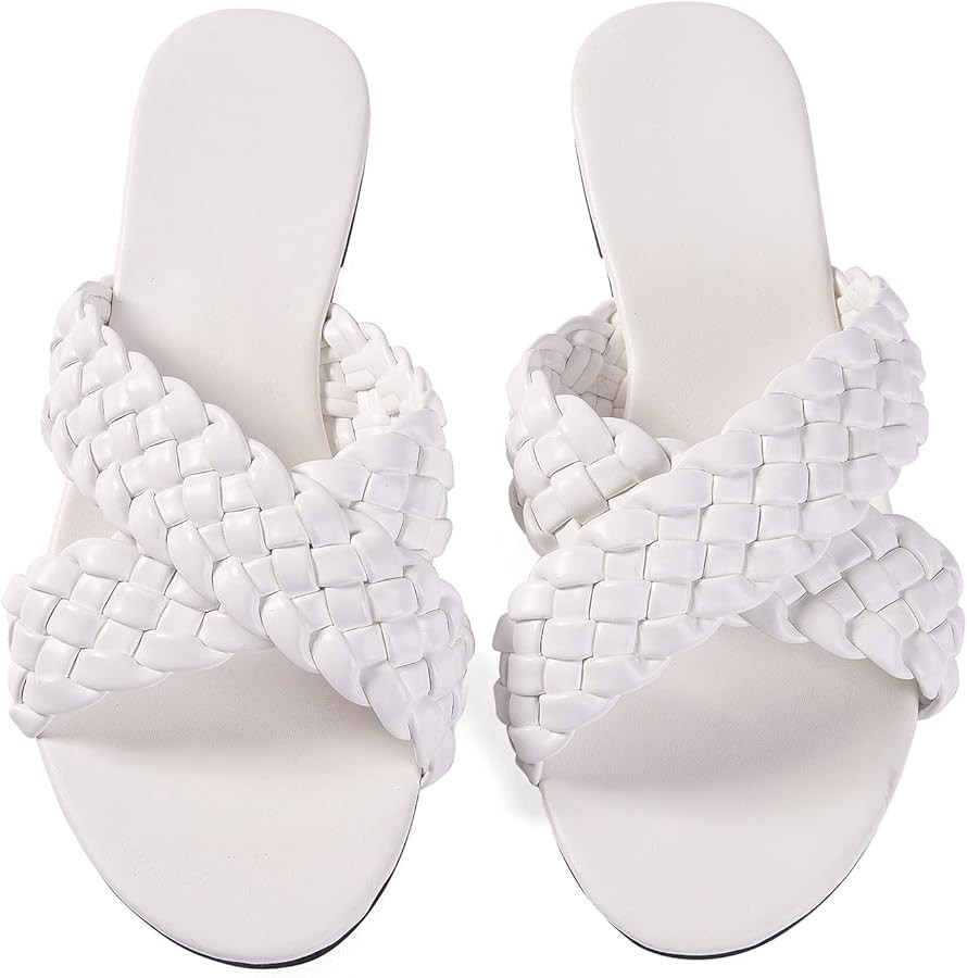 Mtzyoa Women Flat Sandals Braided Leather Crossover Nude Dressy Fashion Evening Party Wedding San... | Amazon (US)