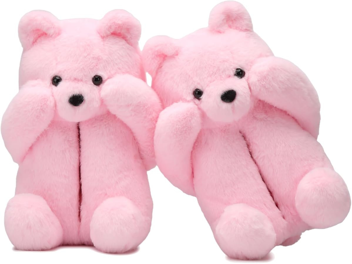 Bashful - Pantuflas de felpa con oso de peluche para mujer, pantuflas de cerdo, acogedoras pantuf... | Amazon (US)
