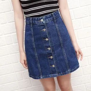 Buttoned A-Line Denim Skirt | YesStyle Global