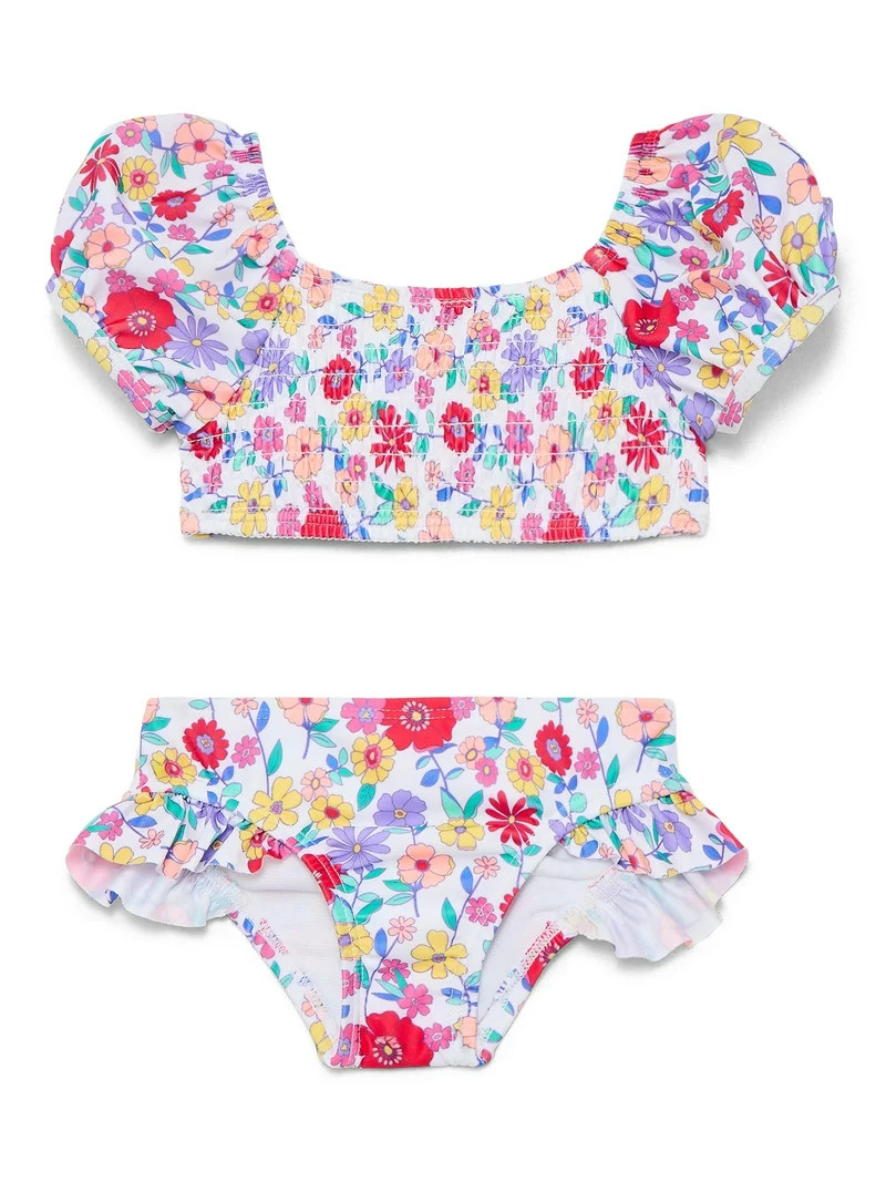 Wonder Nation Baby and Toddler Girl Puff-Sleeve Bikini Swimsuit, 2-Piece, Sizes 12M-5T | Walmart (US)