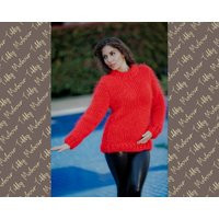Red Mohair Sweater - Hand-Knitted Thick Oversized Crewneck Pullover T20 | Etsy (US)