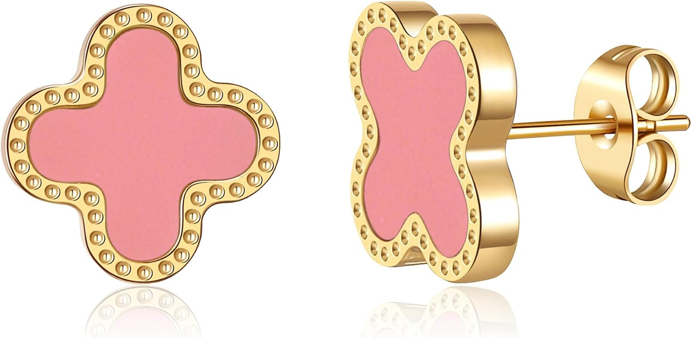 AIPPK 18K Gold Plated Clover Earrings for Women Four Leaf Stud Earrings Lucky Dangle Earrings Fas... | Amazon (US)