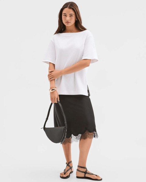 Lily Loves Australian Cotton Boat Neck Off Shoulder T-Shirt - White | Target AU