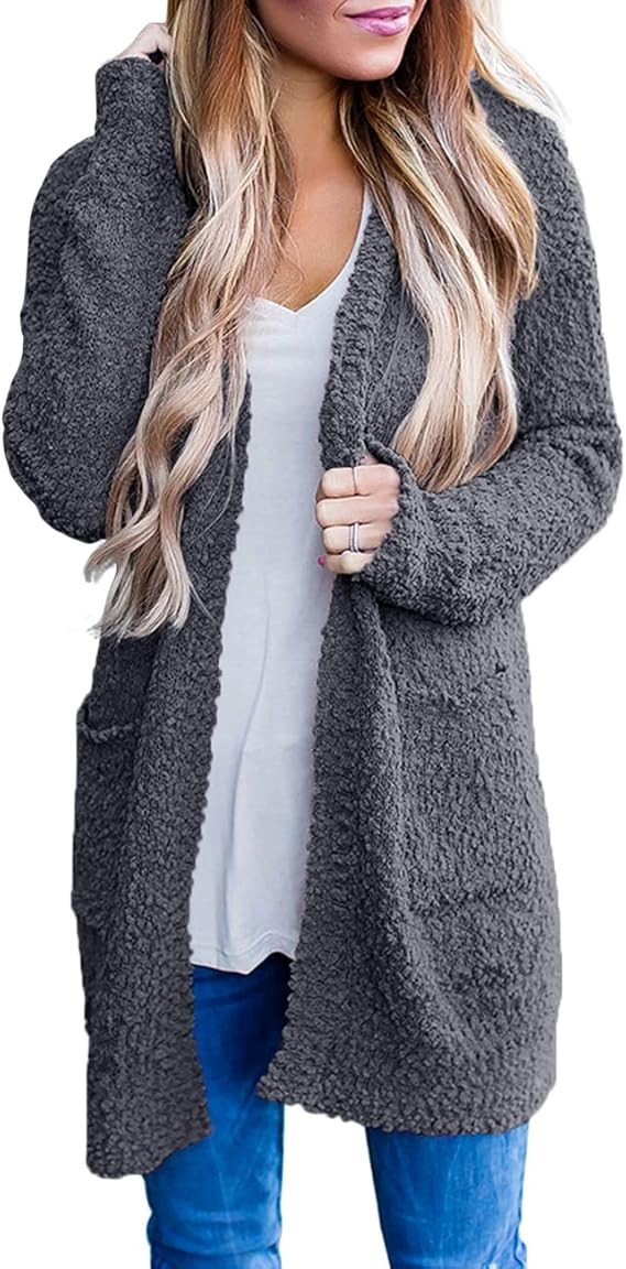 MEROKEETY Women's Long Sleeve Soft Chunky Knit Sweater Open Front Cardigan Outwear with Pockets | Amazon (US)