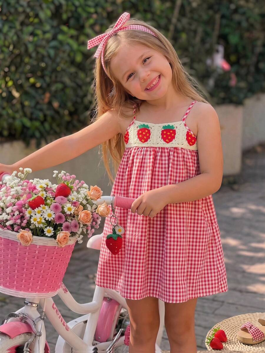Cozy Pixies Young Girls Sleeveless Strawberry Crochet Waist A-Line Dress,Cute Countryside Style,S... | SHEIN