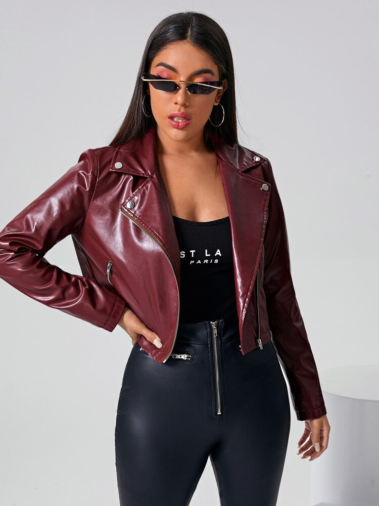 SHEIN Zip Up PU Leather Moto Jacket | SHEIN