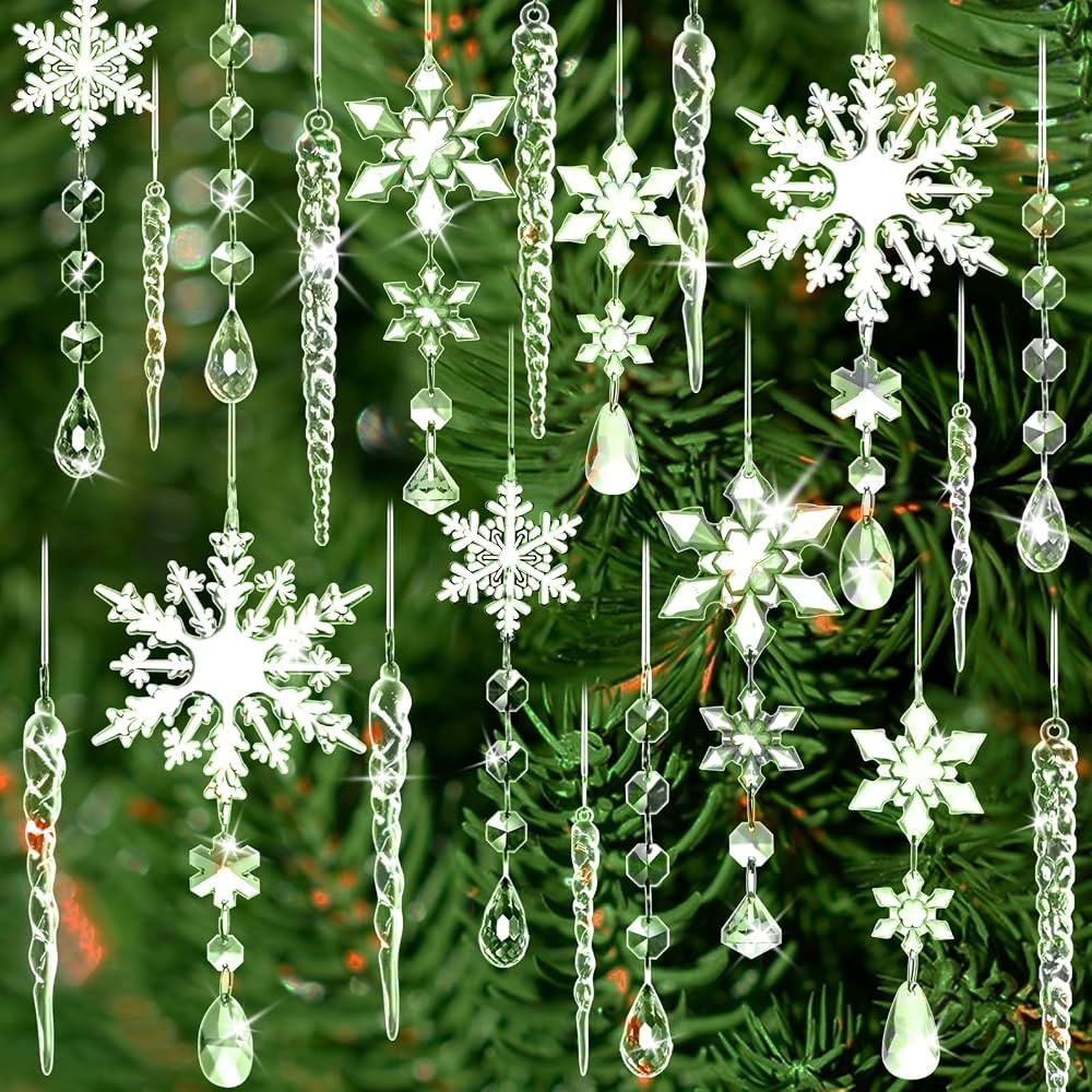 20 Pack Crystal Christmas Ornaments for Tree Decorations, Magicsky Acrylic Snowflake & Icicle & D... | Amazon (US)