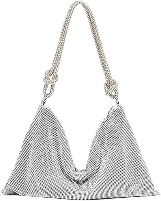 Amazon.com: Rhinestone Hobo Bags for Women Chic Sparkly Crystal Evening Handbag Shiny Purse Shoul... | Amazon (US)