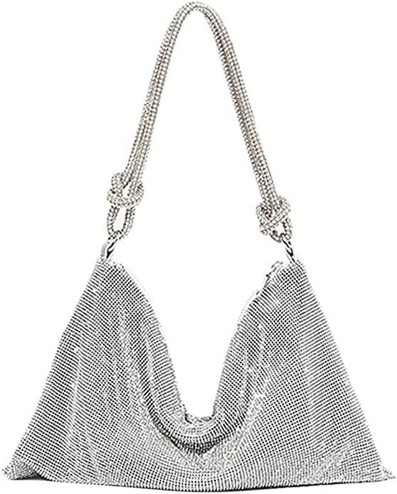 Amazon.com: Rhinestone Hobo Bags for Women Chic Sparkly Crystal Evening Handbag Shiny Purse Shoul... | Amazon (US)