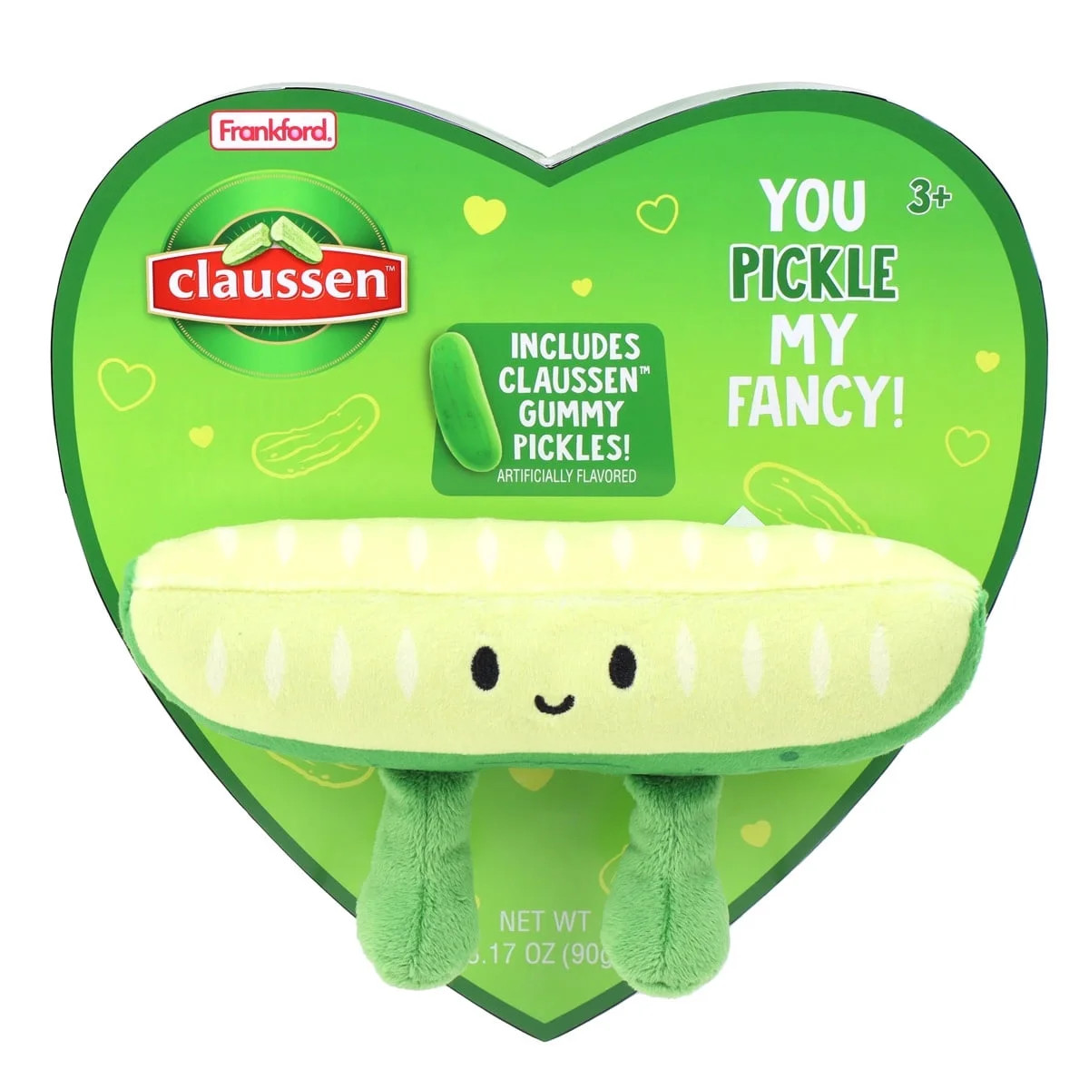 Frankford Claussen Fruit Flavor Gummy Candy Pickle Valentine's Heart Box with Plush Toy 3.17oz | Walmart (US)