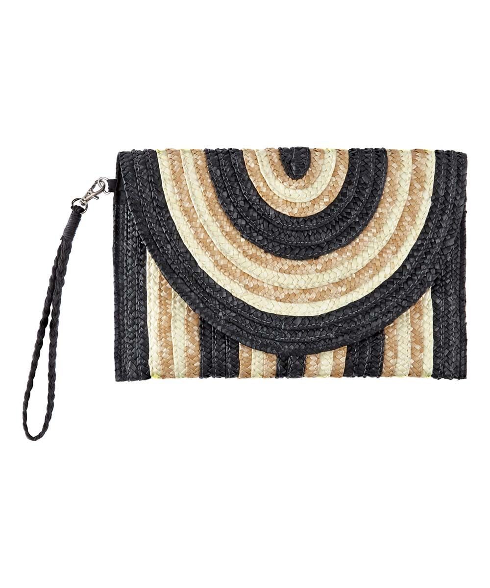 Mud Pie Women's Clutches BLACK - Black & Tan Stripe Woven-Straw Clutch | Zulily