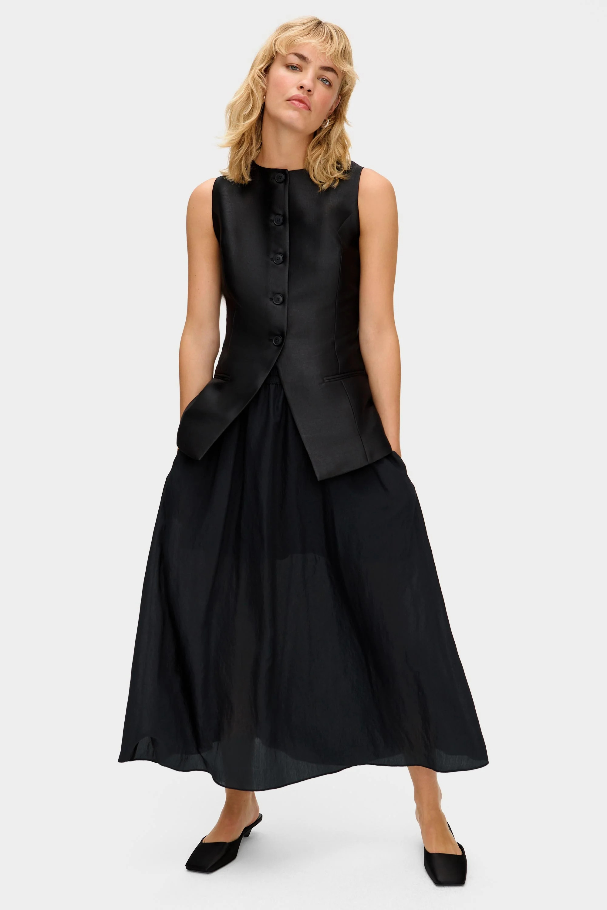 ALIGNE Semi-Sheer Voluminous Maxi Skirt - Black | NATALIE | Aligne UK