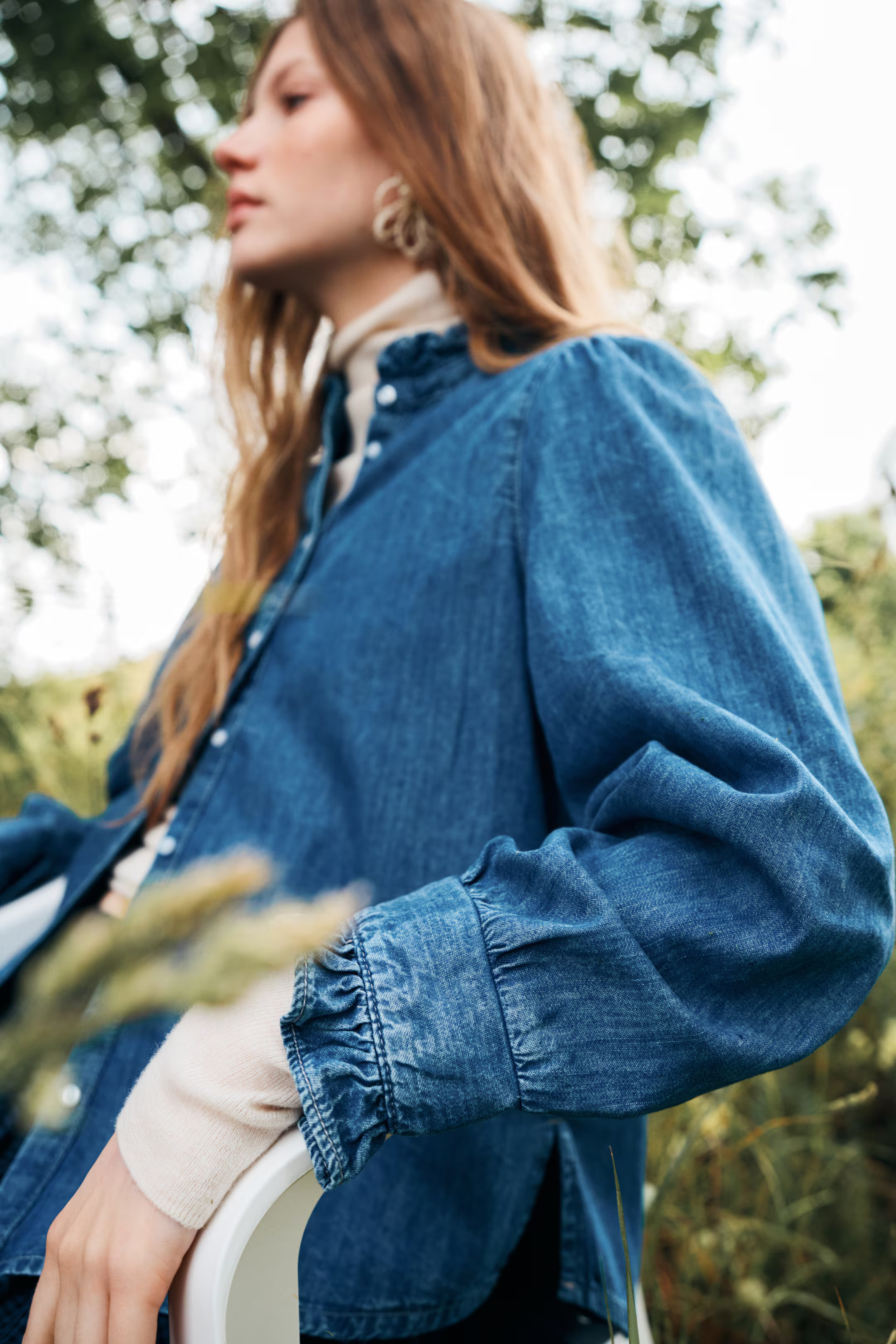 Ruffle-Trimmed Denim Blouse | H&M (US + CA)