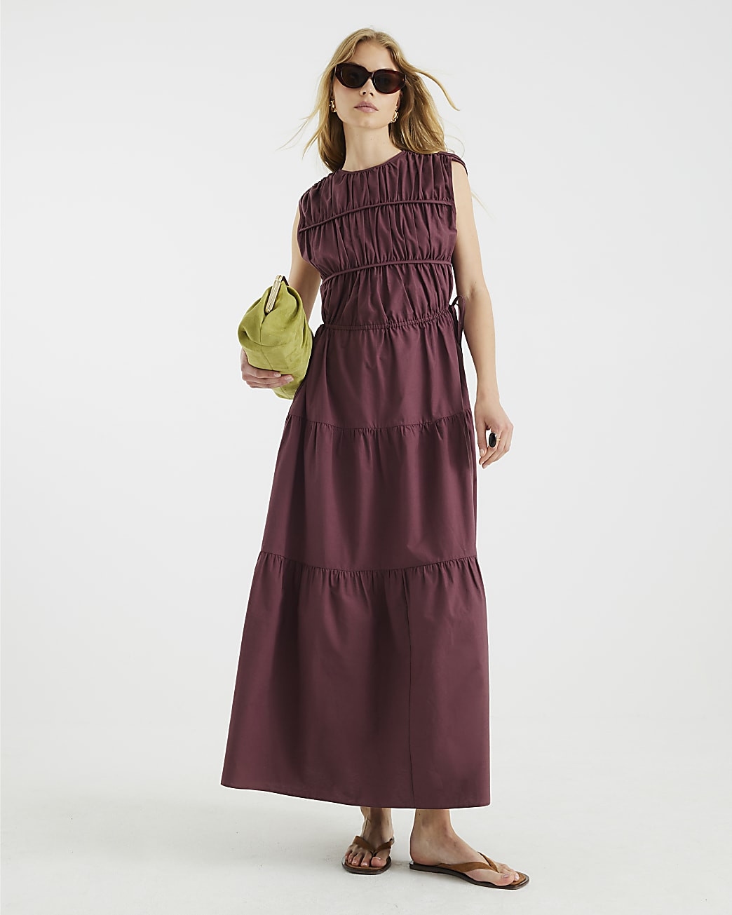 Purple Drawstring Tiered Maxi Dress | River Island UK & IE