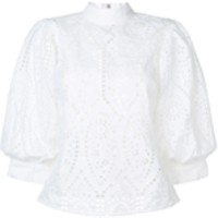 Ganni bishop sleeves perforated blouse - White | Farfetch EU