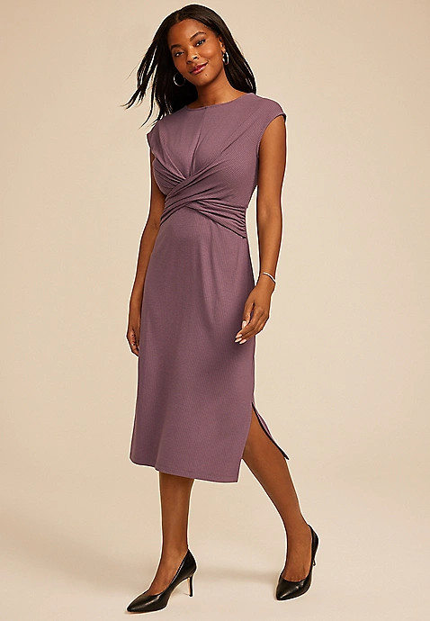 24/7 Wrap Bodice Ribbed Midi Dress | Maurices