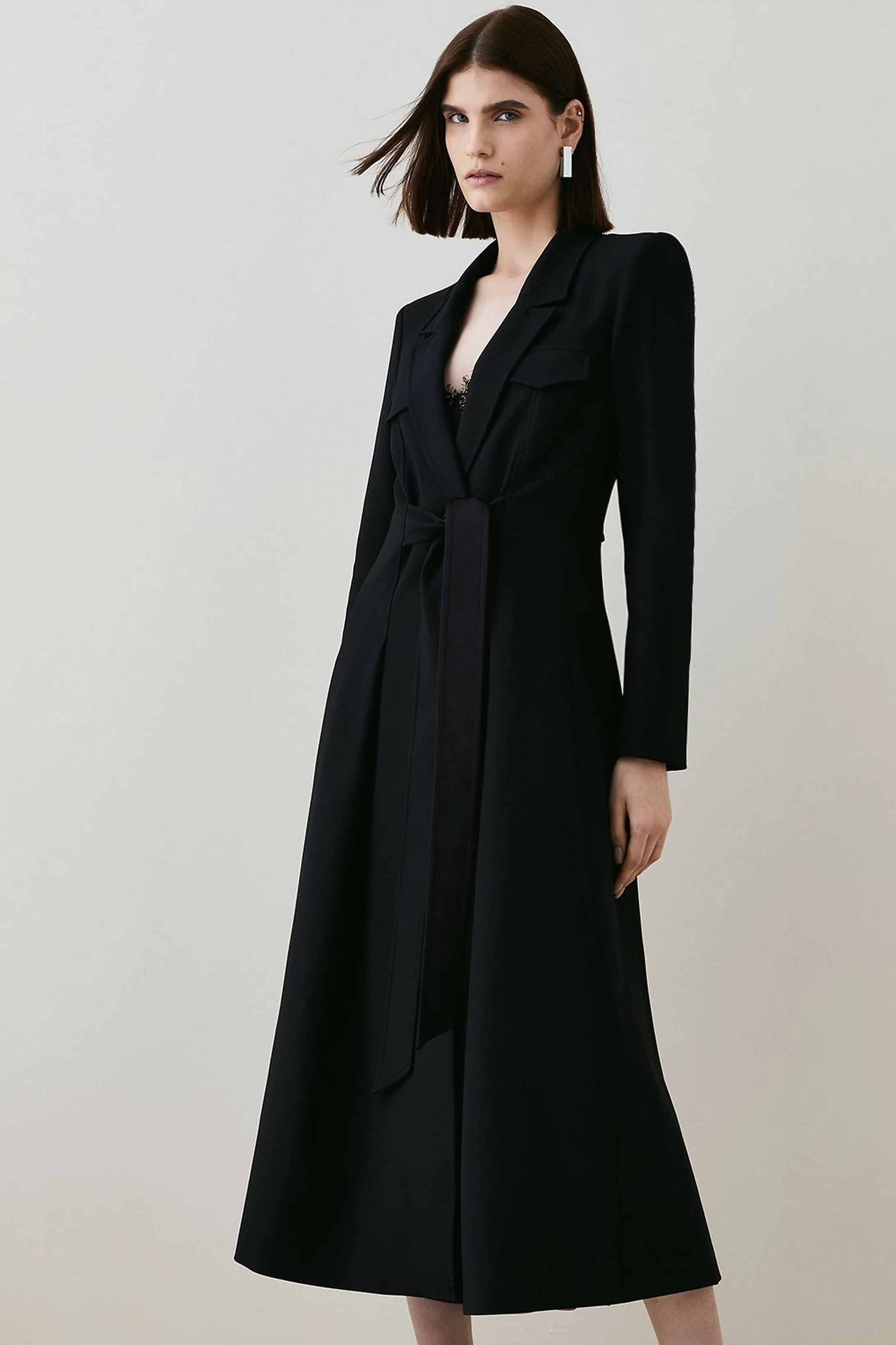 Compact Stretch Longline Evening Coat | Karen Millen UK + IE + DE + NL