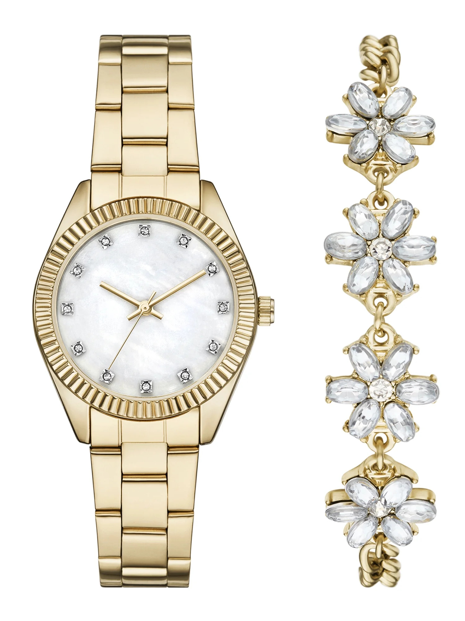 Folio Women’s 2pc Watch & Bracelet Set; 34mm Round Case, Metal Bracelet, Gold, FMDAL1223 | Walmart (US)