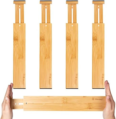 Hihomry 4 Pack Bamboo Drawer Dividers, Adjustable Kitchen Utensils Drawer Separators, Space Aid E... | Amazon (US)