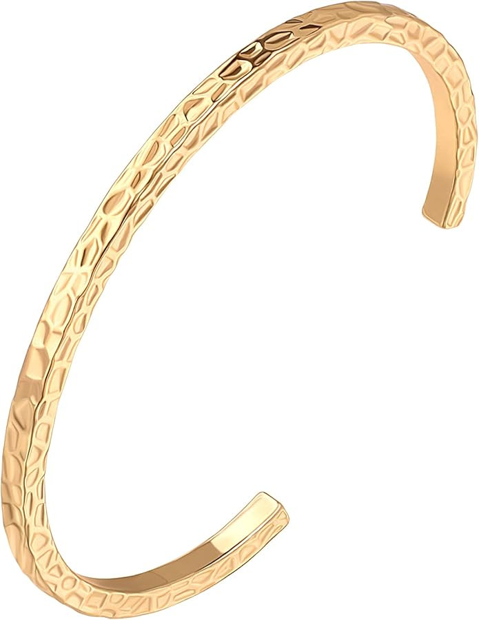 PERNNLA PEARL Dainty Gold Bar Bracelet for Women Simple Delicate Thin Cuff Bangle Hook Bracelet 1... | Amazon (US)