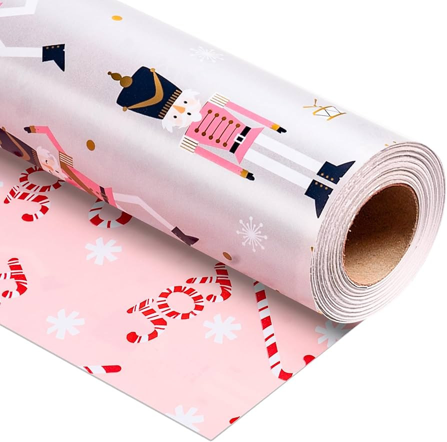 Yarcony Pink Nutcracker Christmas Wrapping Paper Jumbo Roll - 30 Inch X 100 Feet - Funny Reversib... | Amazon (US)