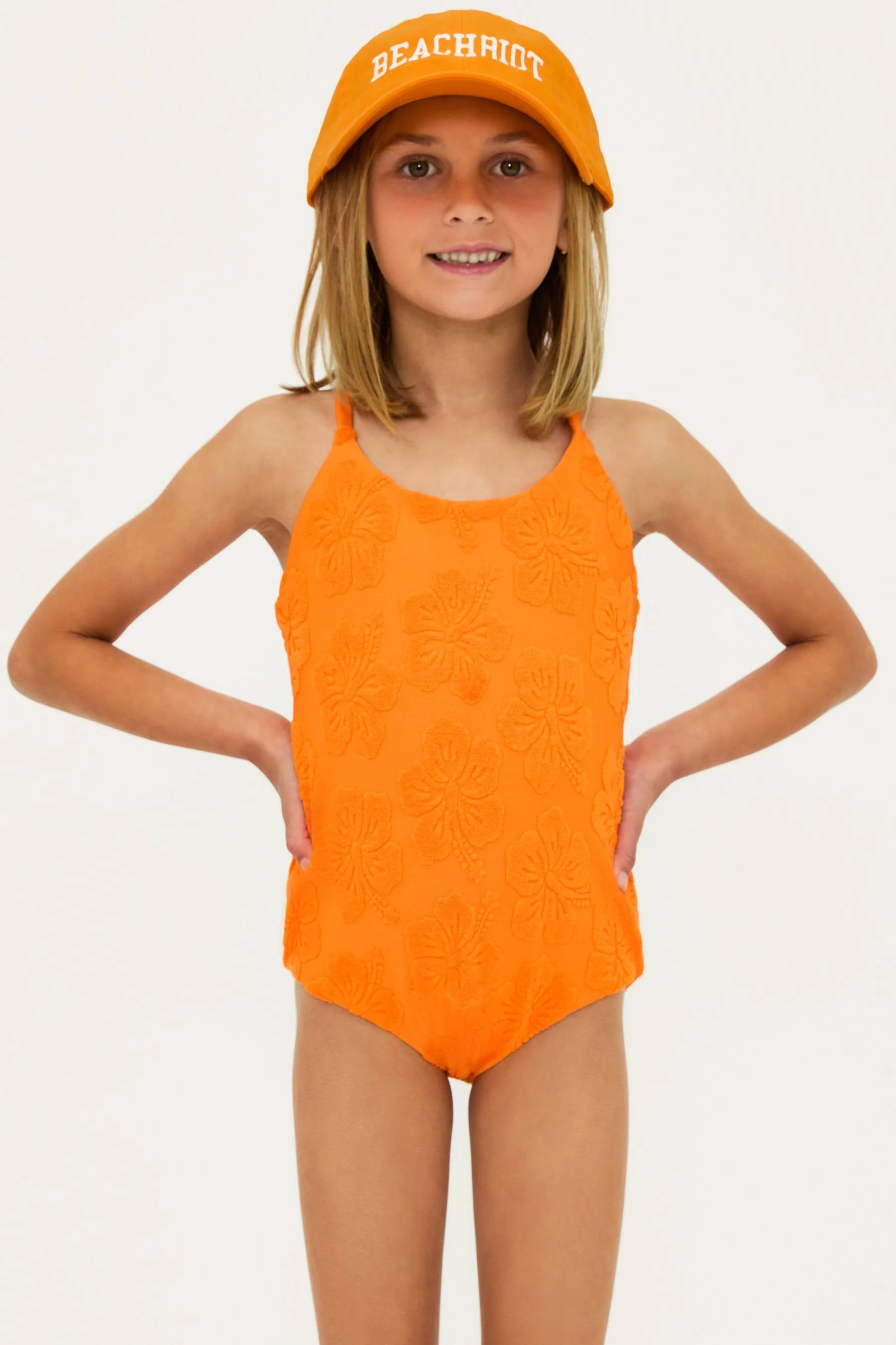 Little Julia One Piece Hibiscus Sorbet Terry | Girls One Piece Swimsuit | Beach Riot | Beach Riot