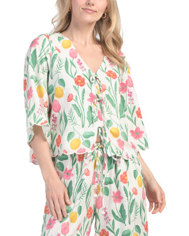 Linen Blend Scalloped Edge Embroidered Top | TJ Maxx