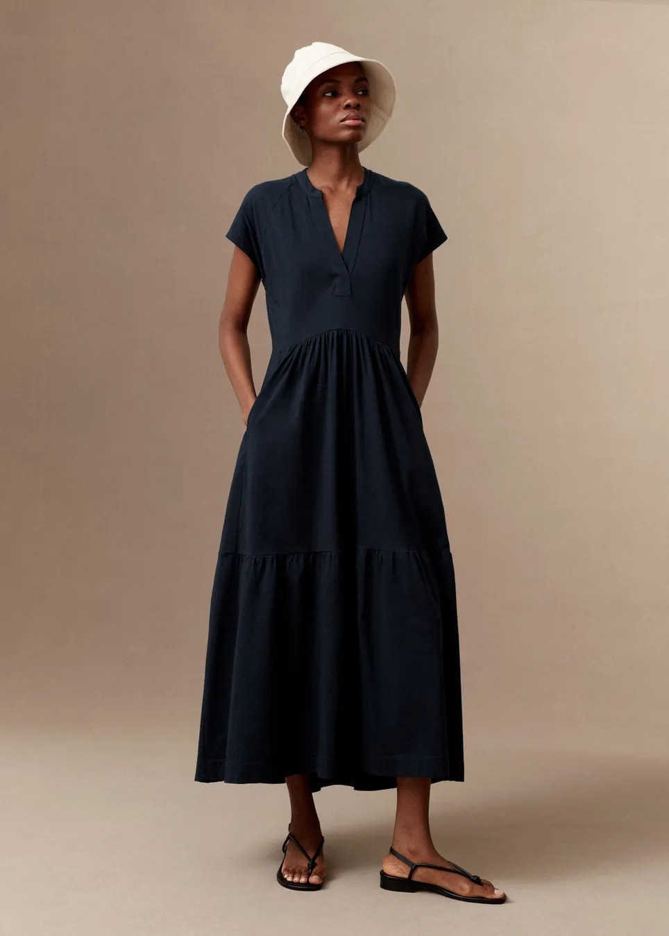 Open Collar Tiered Maxi Dress | ME+EM US