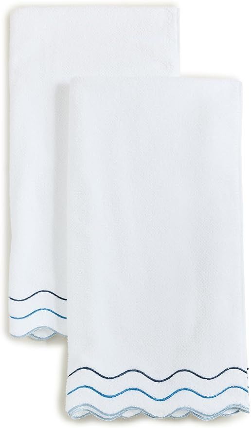 Kassatex Women's Shopbop X Scalloped Bath Towel Set, White/Blue, One Size | Amazon (US)