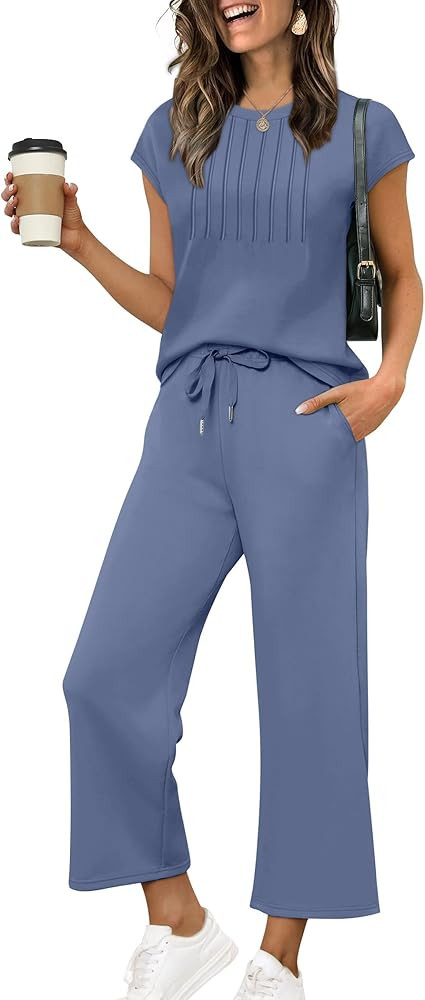 Sampeel Two Piece Sets for Women Summer Vacation Outfits Cap Sleeve Tops Lounge Matching Sets Wom... | Amazon (US)