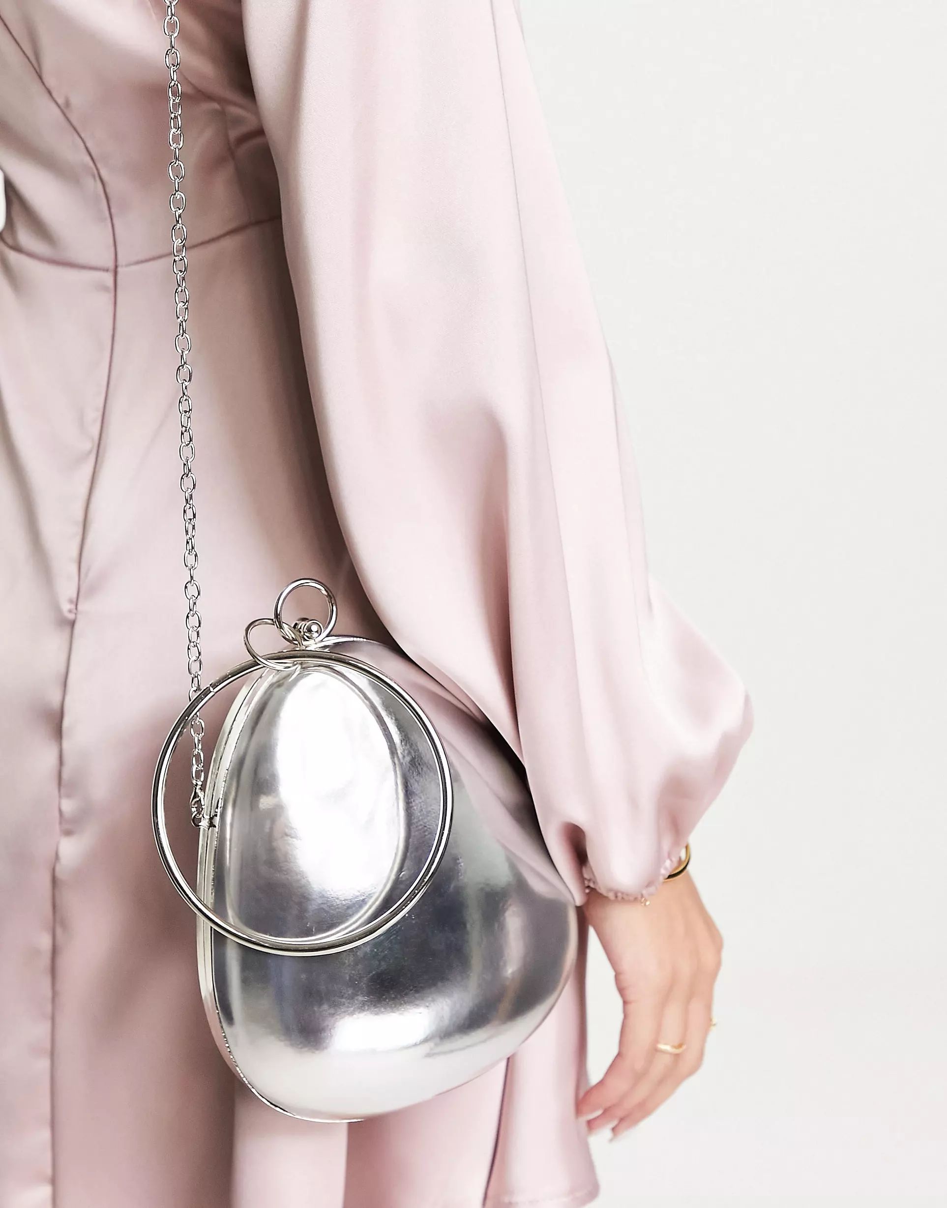 True Decadence structured grab bag in silver mirror with ring handle | ASOS (Global)