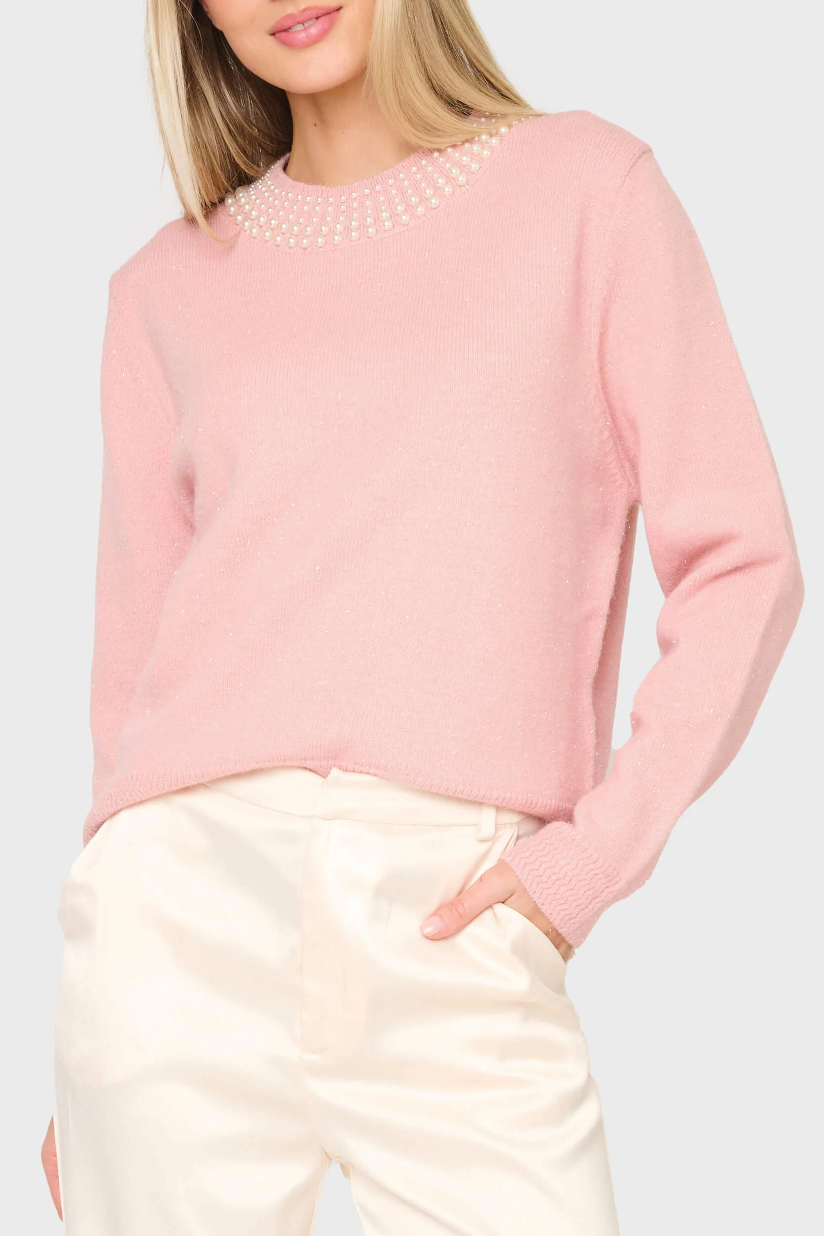 Soirée Sweater | Pearl Collar Lurex Shimmer Knit | Gibson