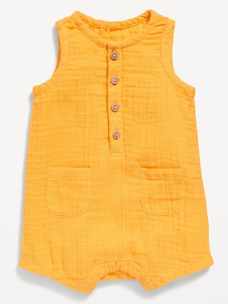 Printed Sleeveless Henley Romper for Baby | Old Navy (US)