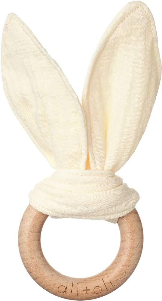 Ali+Oli Crinkle Bunny Ears Wooden Teethers for Babies (Natural) Bunny Ear Teething Ring, Wooden T... | Amazon (US)