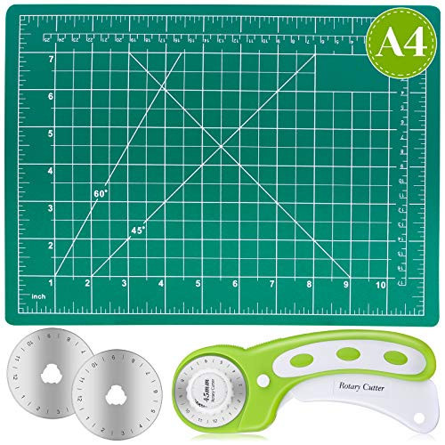Rotary Cutter Set, Audab Self Healing Sewing Mats Rotary Cutter and Mat 45mm Rotary Fabric Cutter Set with 2 Blades Rotary Cutting Mat for Crafts Fabric Quilting Hobby (9" x 12" (A4)) | Amazon (US)