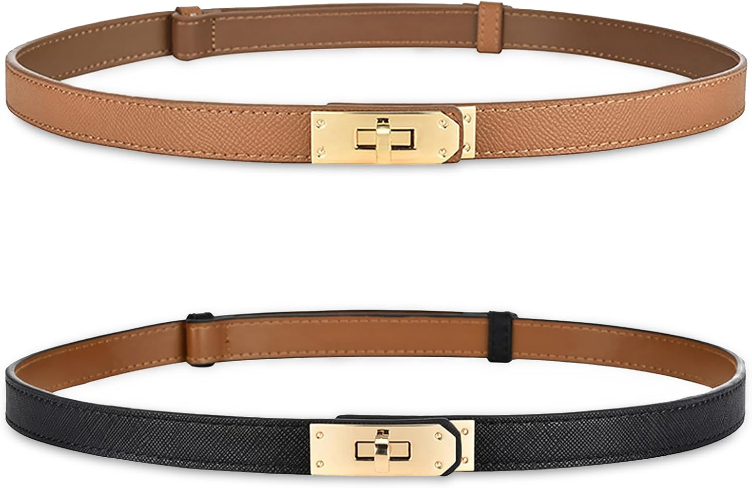 Women's Skinny Leather Belt with Adjustable Silver Turn-Lock Buckle - Ideal for Dresses, Jeans, a... | Amazon (US)