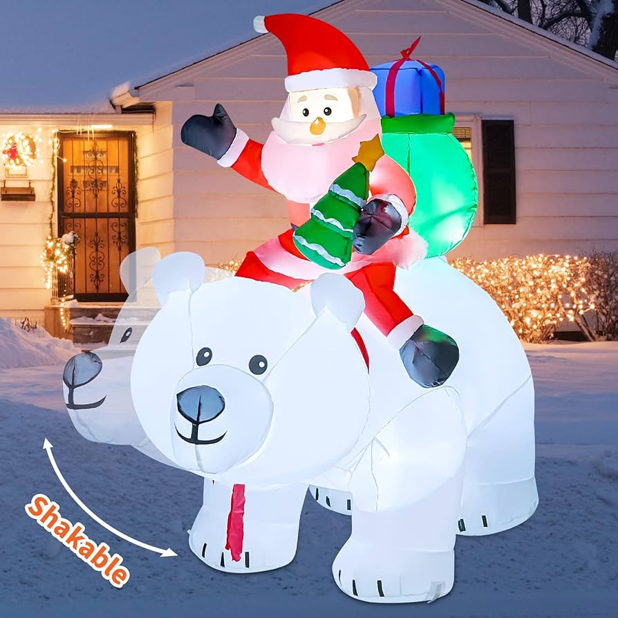 GOOSH 6 FT Christmas Inflatables Santa Clause Riding Bear with Shaking Head Outdoor Decorations B... | Amazon (US)