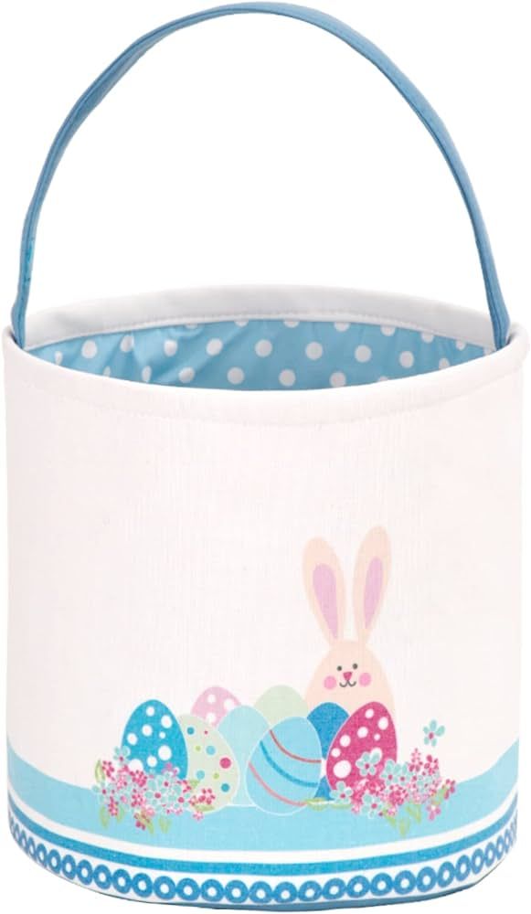 Easter Bunny Basket Egg Buckets, Blue Cute Personalized Canvas Cotton Tote Bags Egg Hunt Basket f... | Amazon (US)