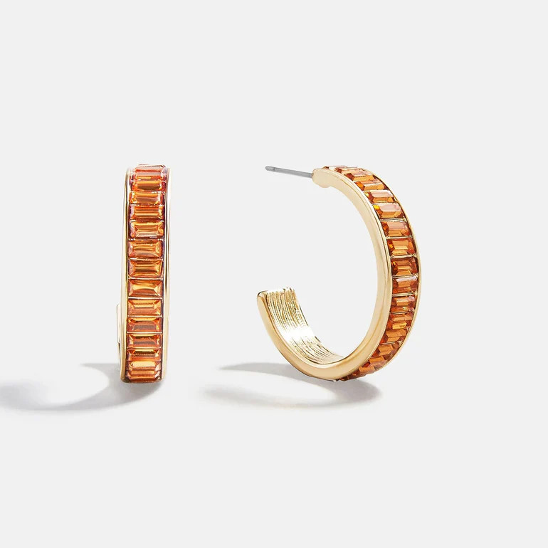 Game Day Baguette Hoop Earrings - Orange | BaubleBar