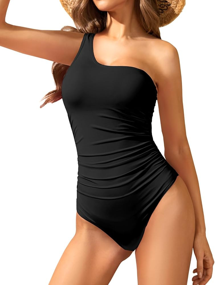 Tempt Me Women One Piece Swimsuits Tummy Control One Shoulder Bathing Suits Ruched Asymmetric Swi... | Amazon (US)
