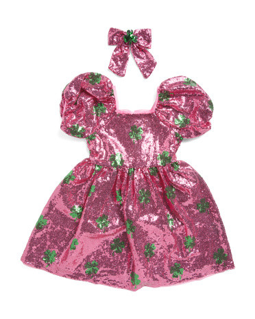Girls Clover Sequin Dress With Matching Bow | Little Girl Dresses | Marshalls | Marshalls