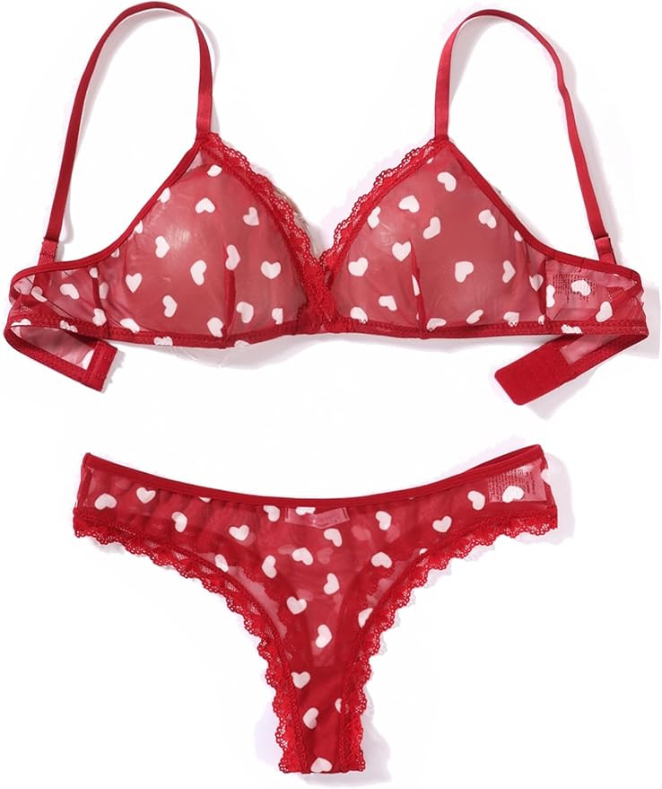Avidlove Wireless Lace Lingerie Set Floral Print Bra and Panty Sets Cute Naughty Outfits | Amazon (US)