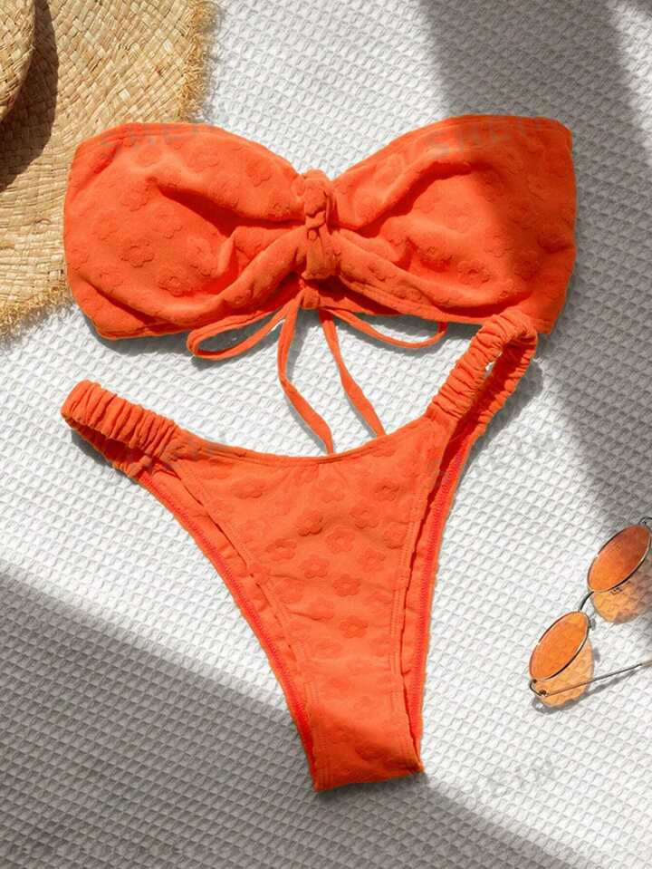 Drawstring Bandeau Bikini Swimsuit | SHEIN