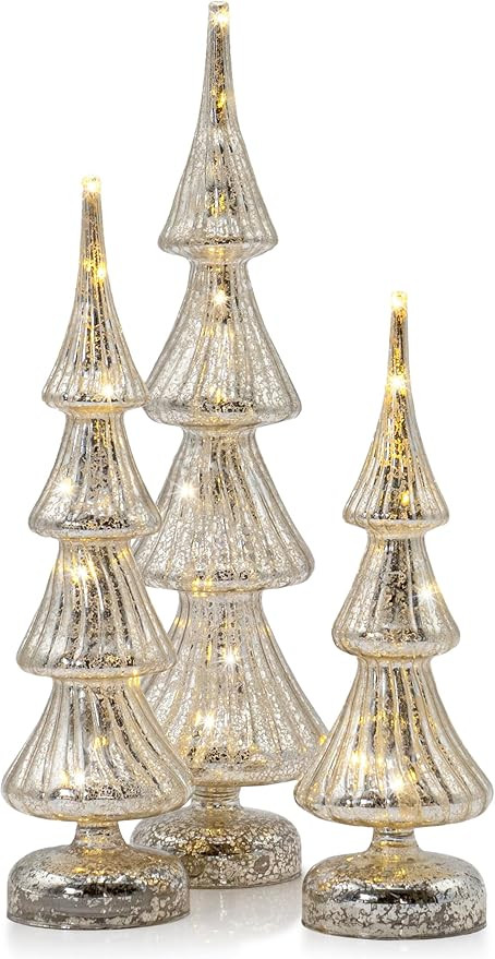 Red Co. Set of 3 (17.5”, 14”, 12”) Glass Light-Up Decorative Tabletop Christmas Tree Holida... | Amazon (US)