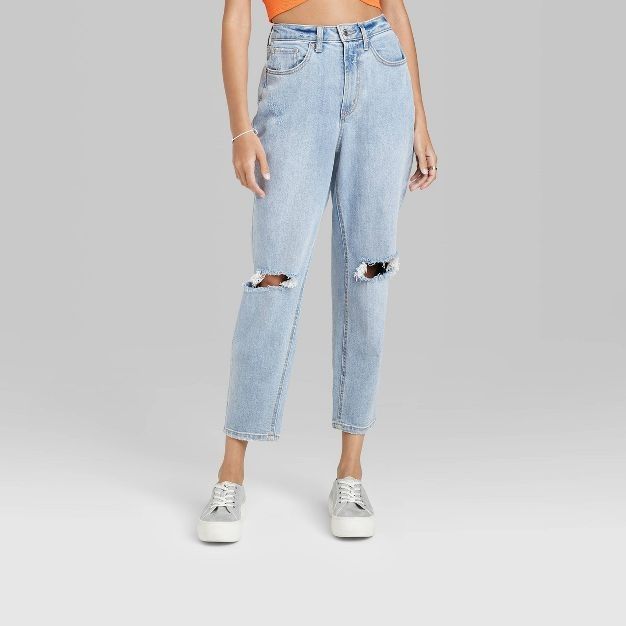 Women's Super-High Rise Distressed Curvy Mom Taper Jeans - Wild Fable™ Light Blue Wash | Target