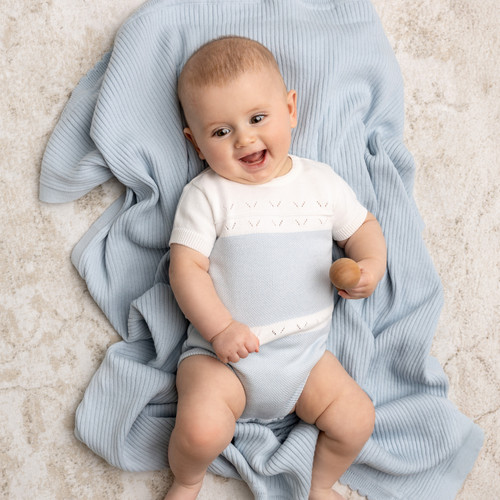 Boys Pointelle Contrast Knit Romper | Feltman Brothers