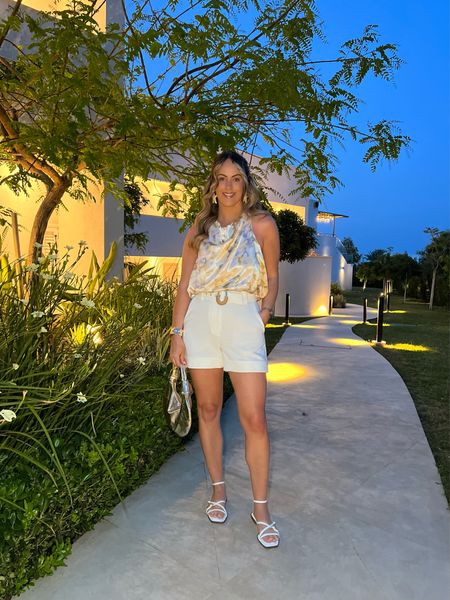 The perfect holiday outfit 🤍✨

I’m wearing a size 10 top and a size 8 shorts but they were a bit tight so I would have preferred a size 10.

I could have sized down in the top though, this comes up big!

Sandals are Primark so I’ve linked similar for you.

Holiday outfit, white shorts, river island, holiday style, gold accessories, white sandals, holiday fits, summer outfits, evening outfits

#LTKsummer #LTKstyletip